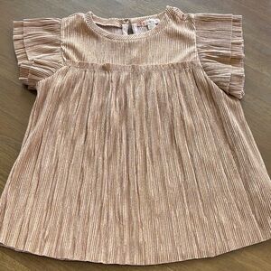 J. Crew Girls Metallic Pleated Flutter Sleeve Top - Gold Blush